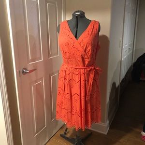 Coral eyelet  dress, knee length, size 16W